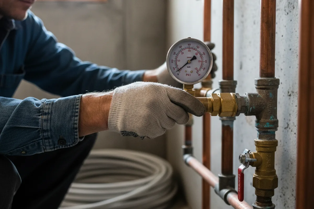 Pressure testing a repaired line during Water Line Repair in Stamping Ground